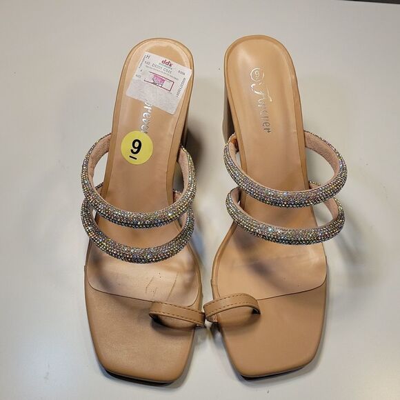 BRAND NEW FOREVER SLIPPERS   PEEP TOE DOUBLE STRAP GLITTER EMBROIDERY SANDAL - Picture 3 of 16